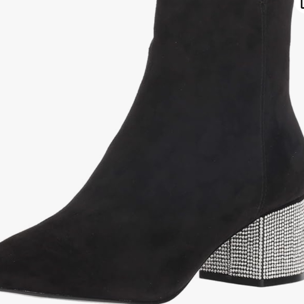 NINE WEST BLACK SUEDE LEATHER BOOTIES WITH RHINESTONE BLOCK HEEL SIZE 5.5